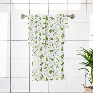 Green White Fishing Seamless Pattern Monogrammed Bath Towel Set