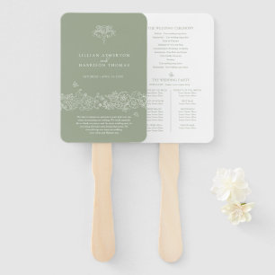 Green white fleur de lis wedding program thanks hand fan