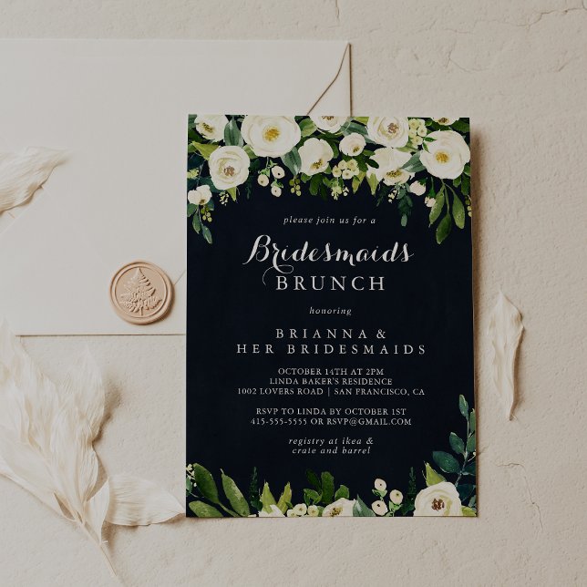 Green White Floral Blue Bridesmaids Brunch Shower  Invitation (Creator Uploaded)
