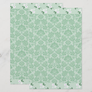 Green White Floral Damask Simple Modern Stationery