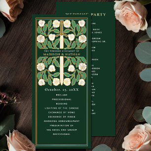 Green White Floral Gold Sword Royal Wedding Program