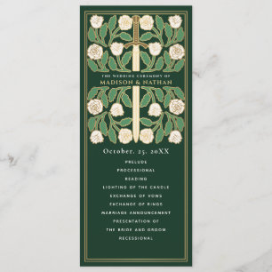 Green White Floral Gold Sword Royal Wedding Program