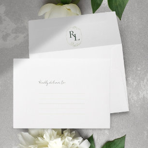 Green & White   Floral Monogram Wedding Envelope