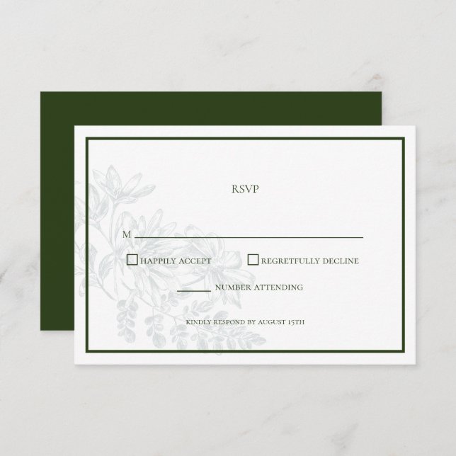 Green White Floral Simple Wedding RSVP Card (Front/Back)