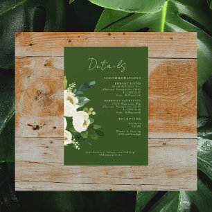 Green White Floral Wedding Details Invitation