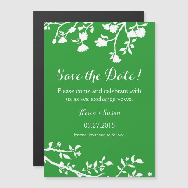 Green White Flower Save The Date Magnet (Front/Back)