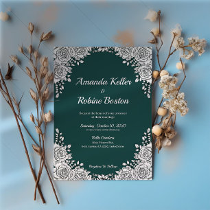 Green White Flower Wedding Invitation