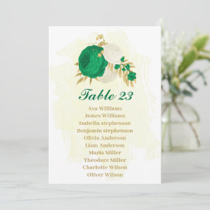green & white flowers gold seating chart card