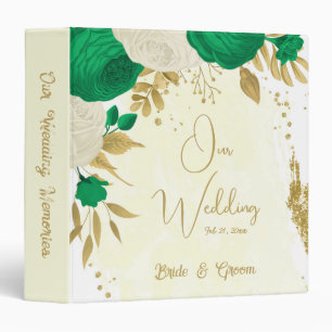 green & white flowers gold wedding photo album  binder