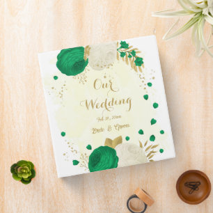 green & white flowers gold wedding photo album binder