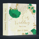green & white flowers gold wedding photo album binder<br><div class="desc">Romantic emerald green & white flowers with gold leaves botanical wedding photo album binder
The glitter details are simulated.</div>