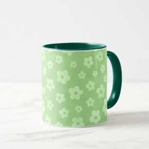 Green & white flowers tea cup with green handle