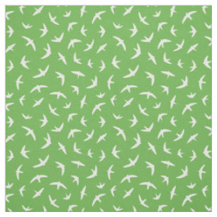 Green White Flying Swallows and Swifts Fabric