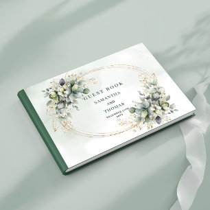 Green White Foliage Watercolor Wedding Guest Book