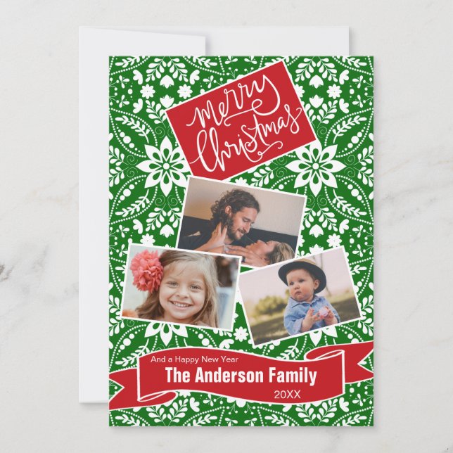Green White Folk Floral Holiday Pattern (Front)