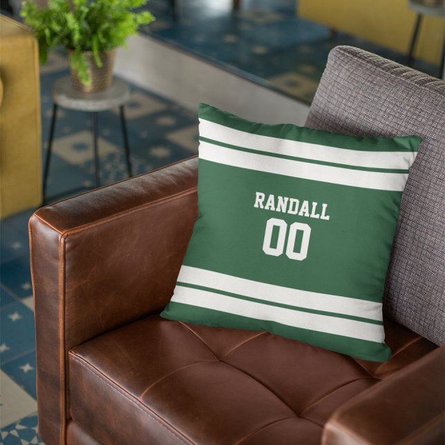Green & White Football Team Personalized Throw Pillow (Creator Uploaded)