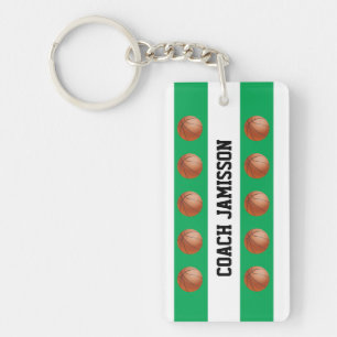 Green/White for Basketball Coach, Player Keychain