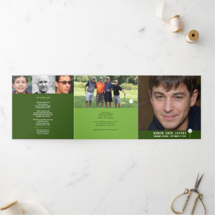 Green white Funeral service golfer custom photos Tri-Fold Programme