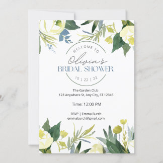 Green & White Garden Blooms Bridal Shower  Invitation