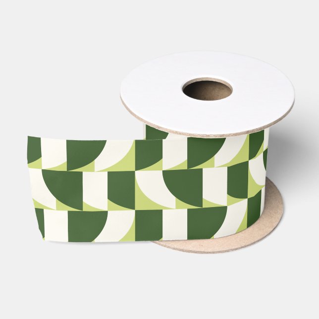 Green White Geometric Abstract  Satin Ribbon (Spool)