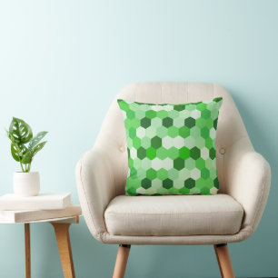Green White Geometric Hexagon Throw Pillow