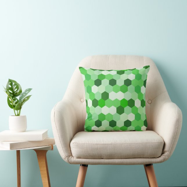 Green White Geometric Hexagon  Throw Pillow (Chair)