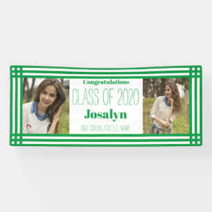 Green White Geometric Two Photos Graduation Banner