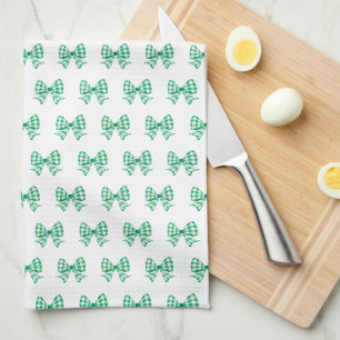 Green-white gingham bow pattern kitchen towel