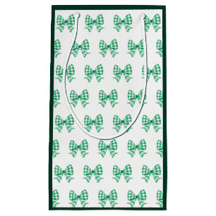 Green-white gingham bow pattern small gift bag