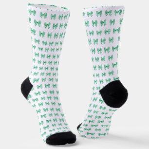 Green-white gingham bow pattern socks