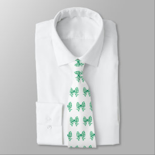 Green-white gingham bow pattern tie