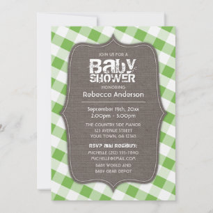 Green & White Gingham Canvas Baby Shower Invitation