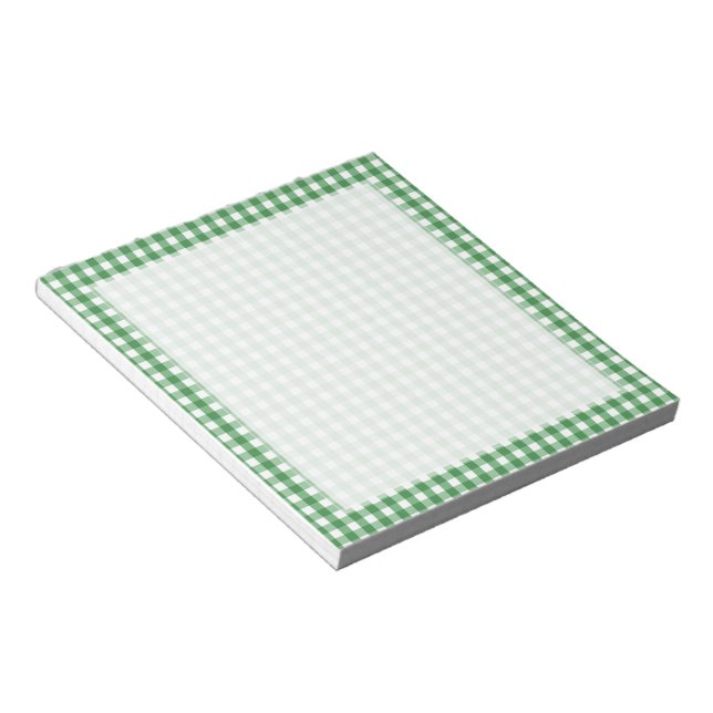 Green White Gingham Checked Pattern Notepad (Angled)