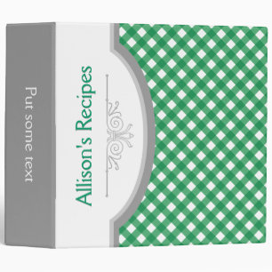Green, white gingham pattern with frame recipe binder