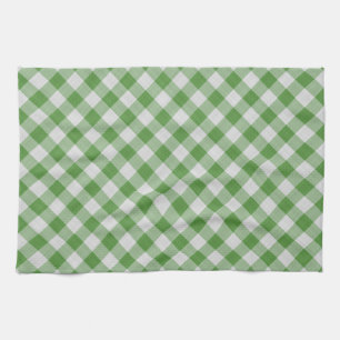 Green White Gingham Plaid Checkered Pattern Kitchen Towel