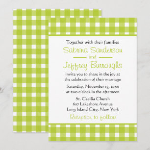 Green White Gingham Plaid Checks Country Wedding Invitation