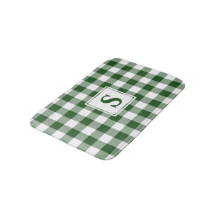Green White Gingham Plaid Pattern Monogram Bath Mat