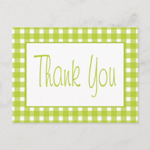 Green, White Gingham Plaid Thank You Wedding Party Postcard