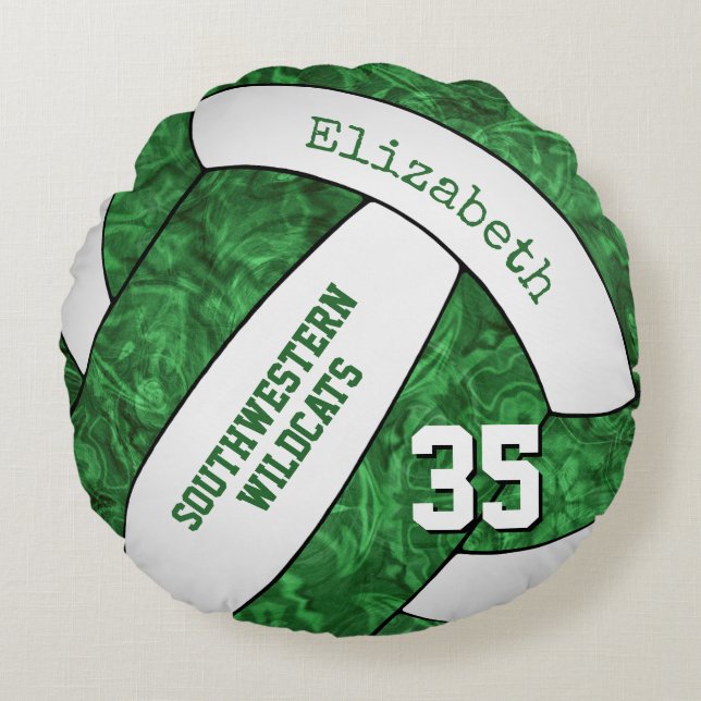 green white girls volleyball team keepsake round pillow (Front)