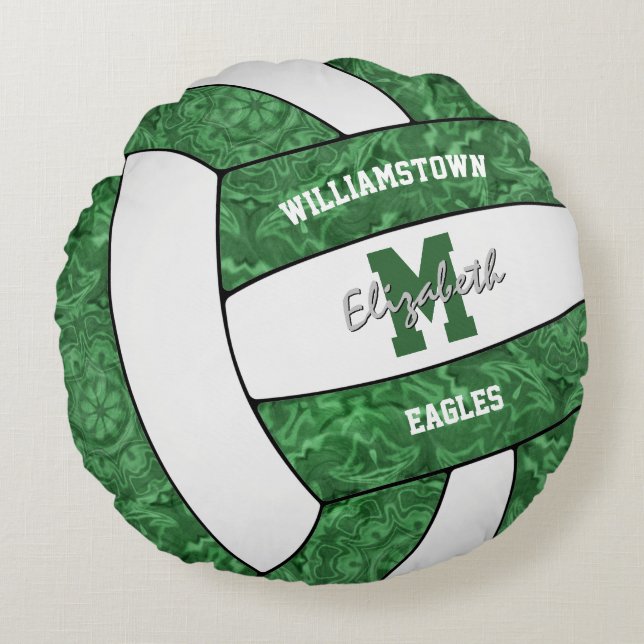 green white girly sports volleyball team colours  round pillow (Front)