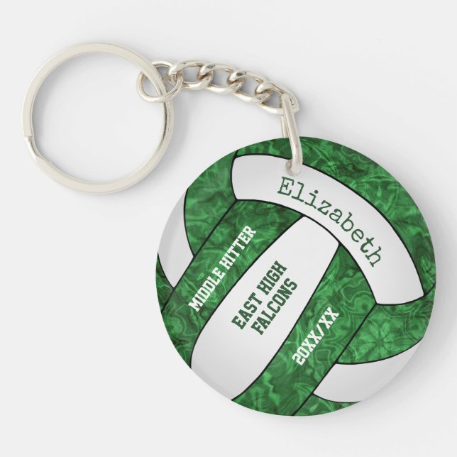 green white girly team colours custom volleyball keychain (Front)