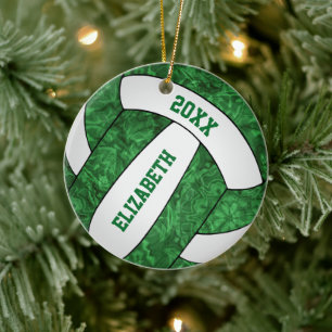 green white girly volleyball festive ceramic ornament