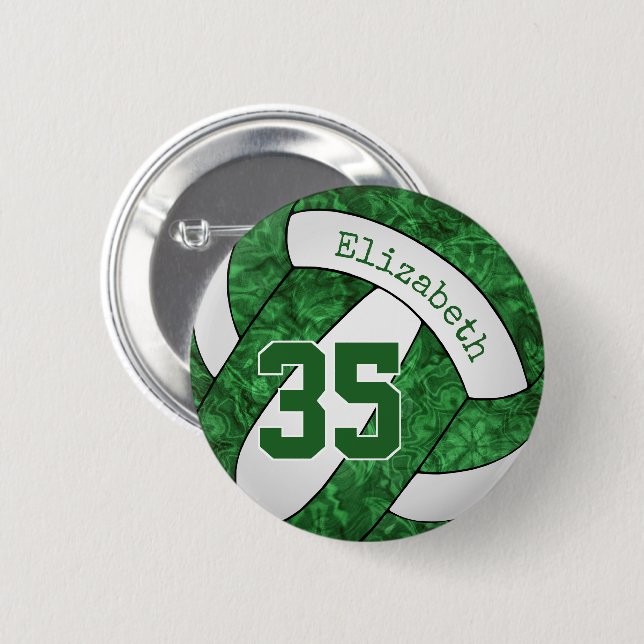 green white girly volleyball team colours  2 inch round button (Front & Back)