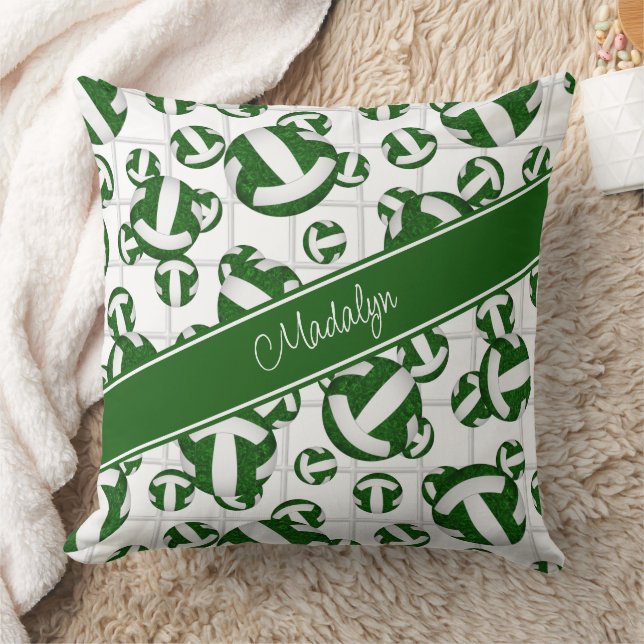 green white girly volleyballs pattern w net accent throw pillow (Blanket)