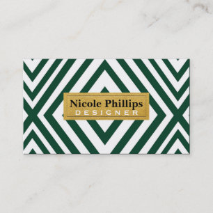 Green White Gold Geometric Line Chic Business Card