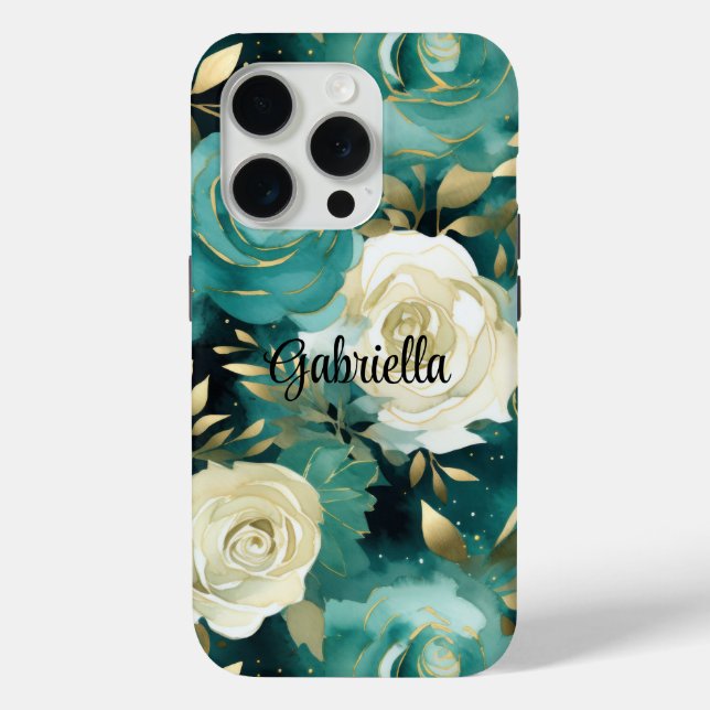 Green White Gold Rose Floral Case-Mate iPhone Case (Back)