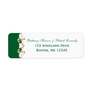 Green White Gold Scrolls Return Address Label