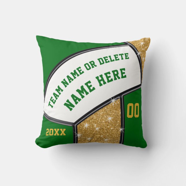 Green, White, Gold Volleyball Pillow, Personalized Throw Pillow (Front)