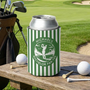 Green & White Golf Bachelor Party Can Cooler