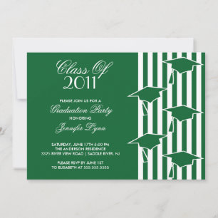 Green & White Grad Hats Graduation Invitation